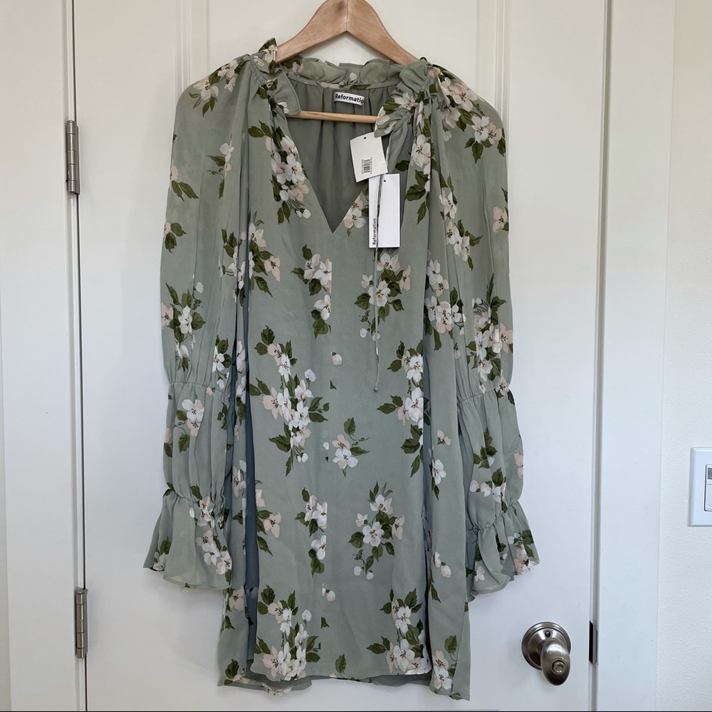 NWT Reformation Adrienne Dress Green Floral Giane Small S